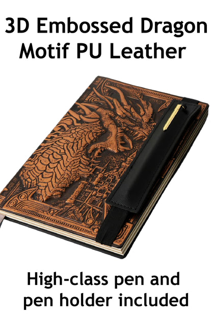 DND Notebook Journal - 200 Pages with 3D Bronze Dragon including Pen & Pen Holder