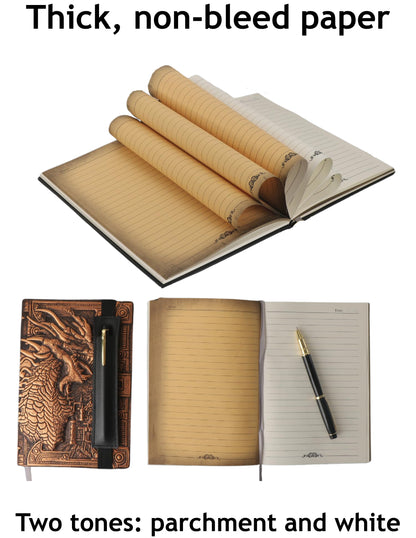 DND Notebook Journal - 200 Pages with 3D Bronze Dragon including Pen & Pen Holder