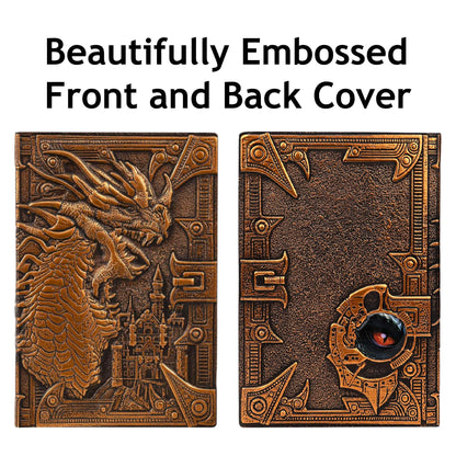DND Notebook Journal - 200 Pages with 3D Bronze Dragon including Pen & Pen Holder